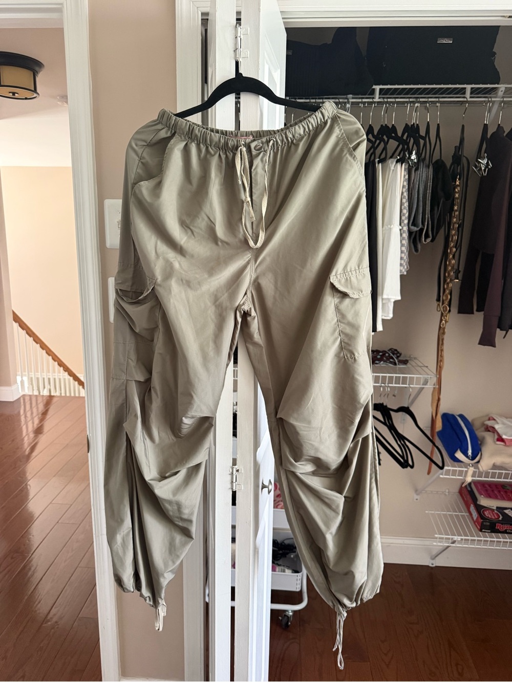 Casual Drawstring Cargo Trousers - Light Olive